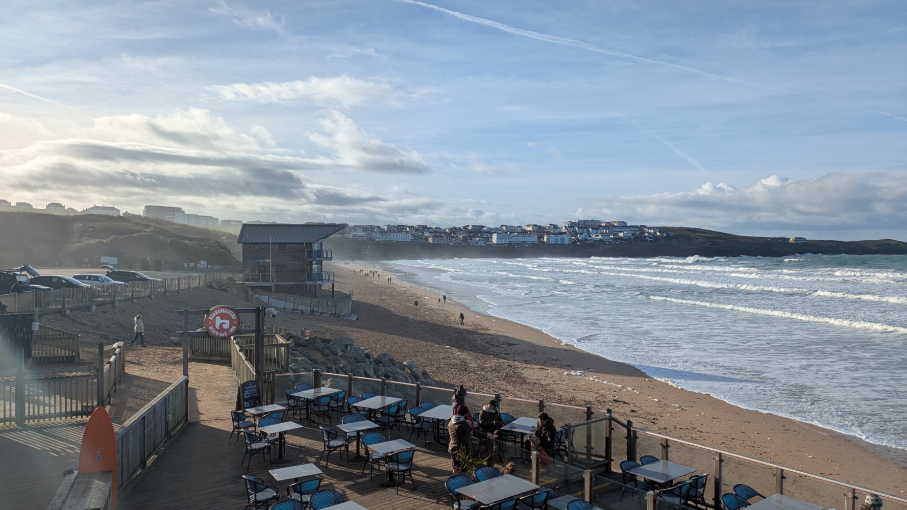Looking down Fistral from above the Fistral Beach Bar.