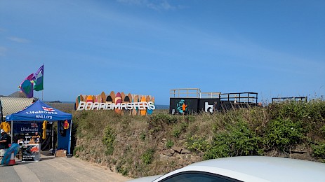 The Boardmasters sign down near Fistral Beach.