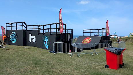 Skate ramps on the green near Fistral Beach North.