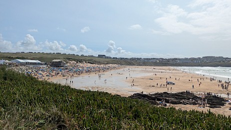 Looking down on Fistral Beach during the Boardmasters Festival.